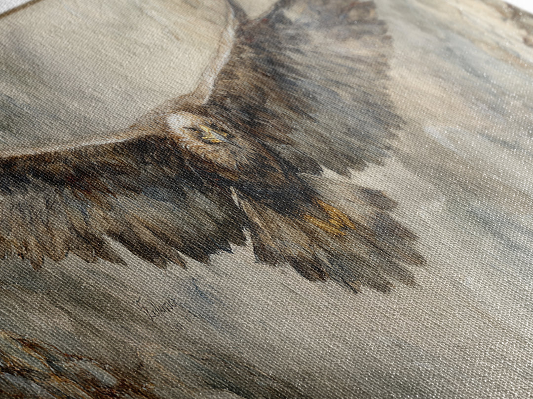 Eagle Soaring Above Rocky Cliffs Canvas Print, Wildlife Art, Art Print, Living Room Decor, Oil Painting, Wild, Digital Wall Art, WIL-3x1-70