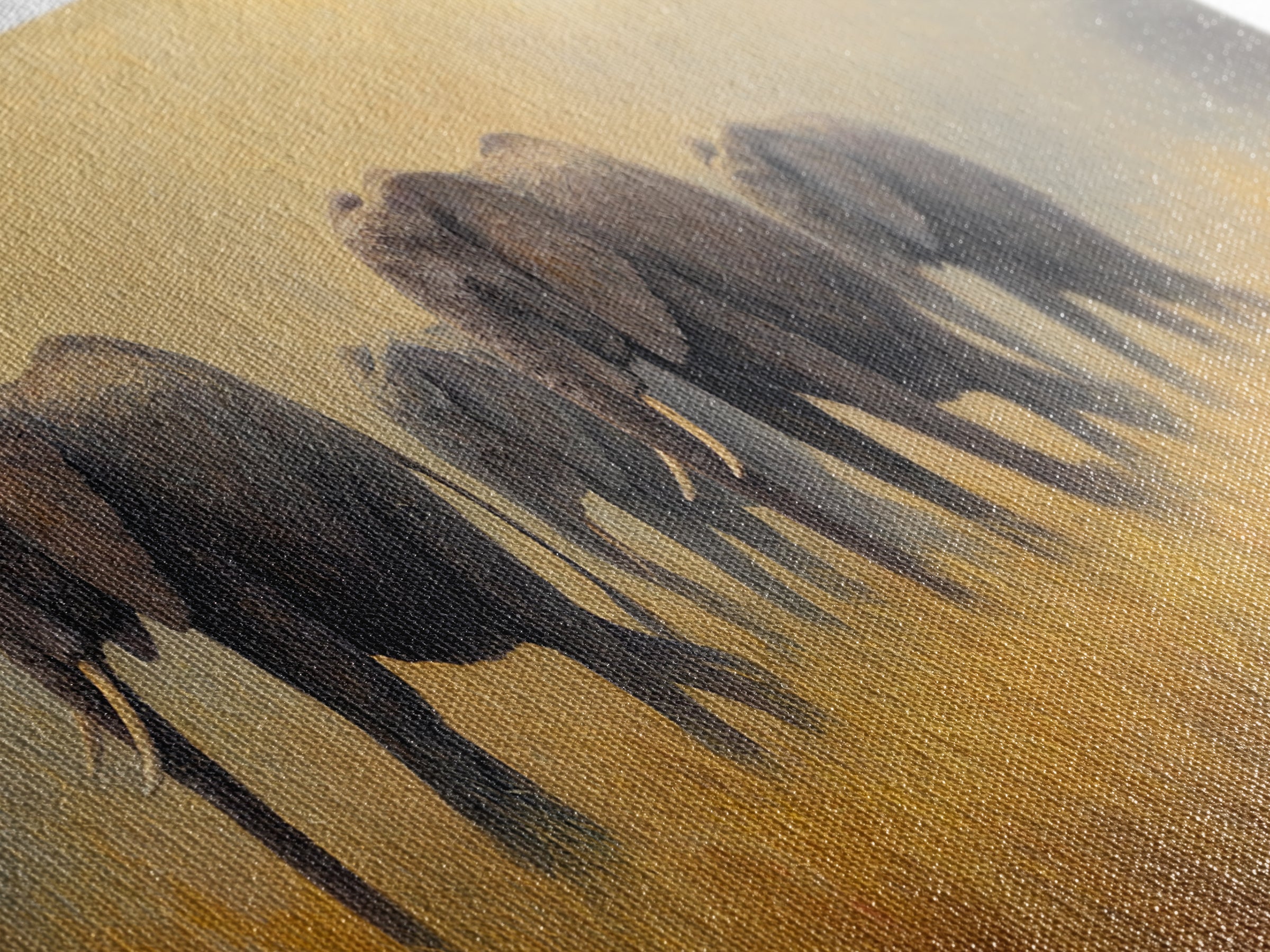 Elephant Herd Walking Through Dusty Sunset Framed Canvas Print, Wildlife Art, Landscape Art, Living Room Decor, Fine Art, Wild, WIL-3x1-90