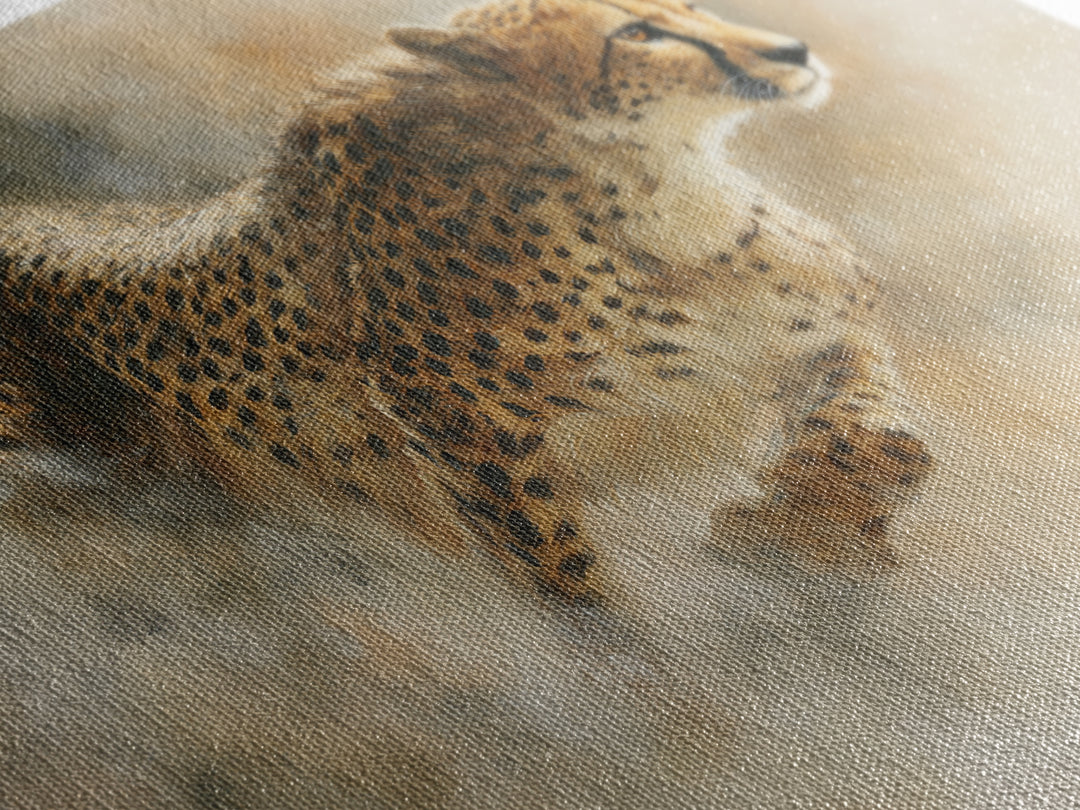 Cheetah Running Through Warm Dust Canvas Print, Wildlife Art, Modern Wall Art, Living Room Decor, Fine Art, Wild, Bird Wall Art, WIL-3x2-1