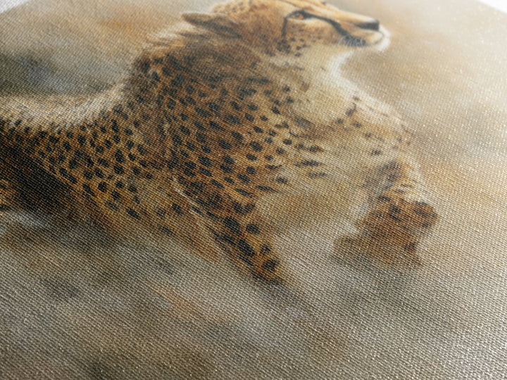 Cheetah Running Through Warm Dust Canvas Print, Wildlife Art, Modern Wall Art, Living Room Decor, Fine Art, Wild, Bird Wall Art, WIL-3x2-1