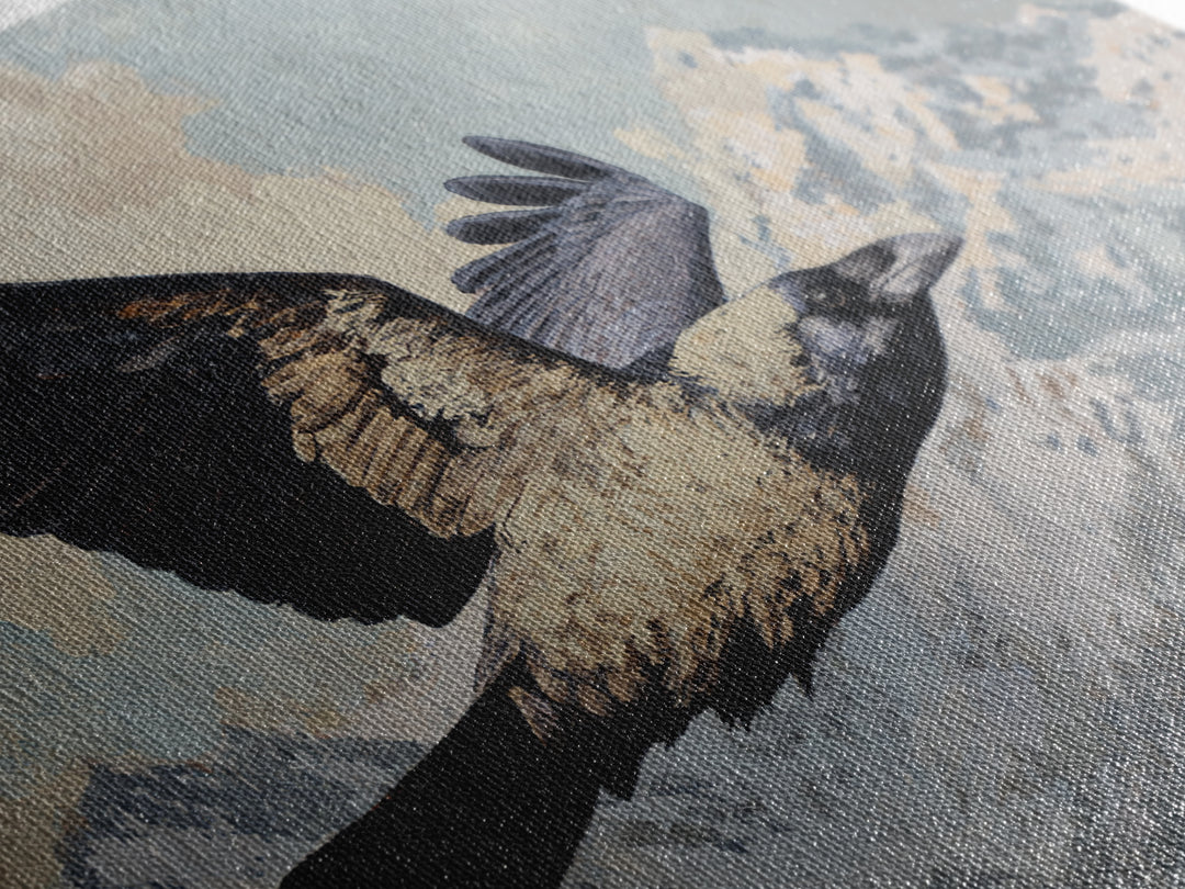 Raven Flying Through Snowy Mountains Framed Canvas Print, Wildlife Art, Fine Art Print, Living Room Decor, Fine Art, Wild, WIL-3x2-100