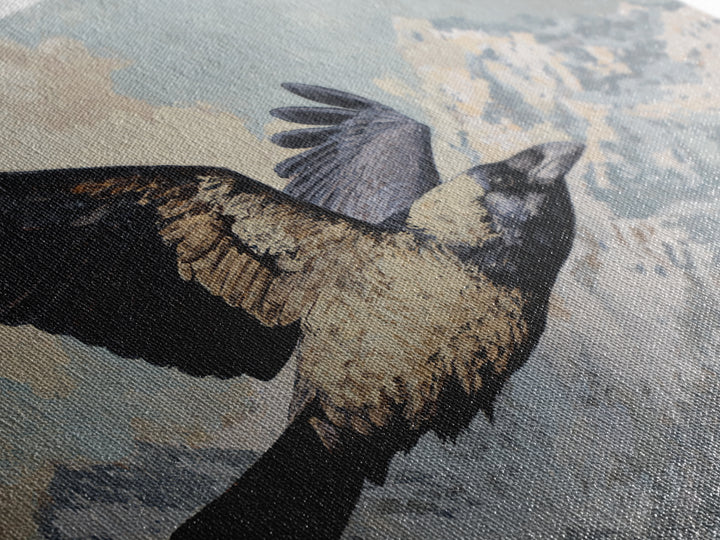 Raven Flying Through Snowy Mountains Framed Canvas Print, Wildlife Art, Fine Art Print, Living Room Decor, Fine Art, Wild, WIL-3x2-100
