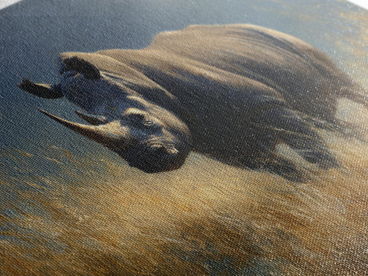 Rhino in Dramatic Stormy Light Canvas Print, Wildlife Art, Modern Wall Art, Living Room Decor, Fine Art, Wild, Bird Wall Art, WIL-3x2-12