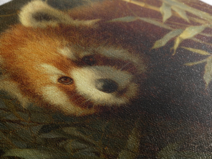 Red Panda Among Bamboo Leaves Framed Canvas Print, Wildlife Art, Canvas Print, Living Room Decor, Wild, Forest Wall Art, WIL-3x2-24
