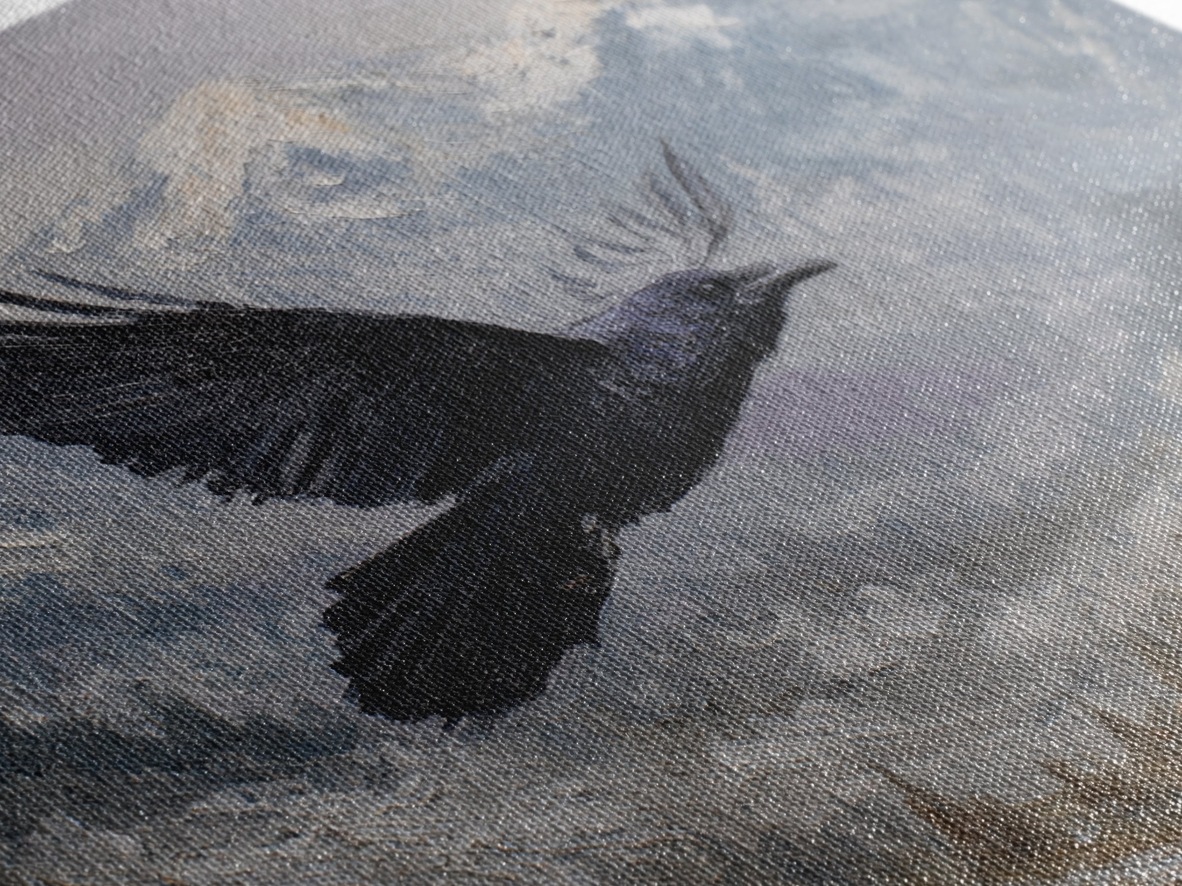 Raven Flying Through Snowy Mountains Framed Canvas Print, Wildlife Art, Living Room Decor, Watercolor Art, Wild, WIL-3x2-28