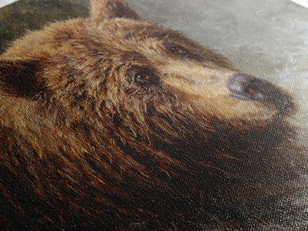 Bear Fishing in Rushing Mountain River Canvas Print, Wildlife Art, Bird Art, Living Room Decor, Oil Painting, Wild, WIL-3x2-32