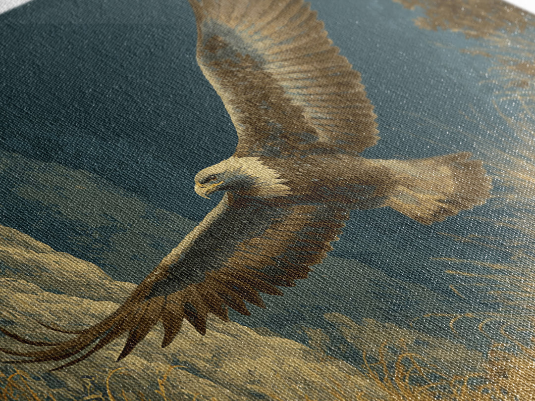 Eagle Soaring Above Rocky Cliffs Canvas Print, Wildlife Art, Bird Art, Living Room Decor, Watercolor Art, Wild, WIL-3x2-34
