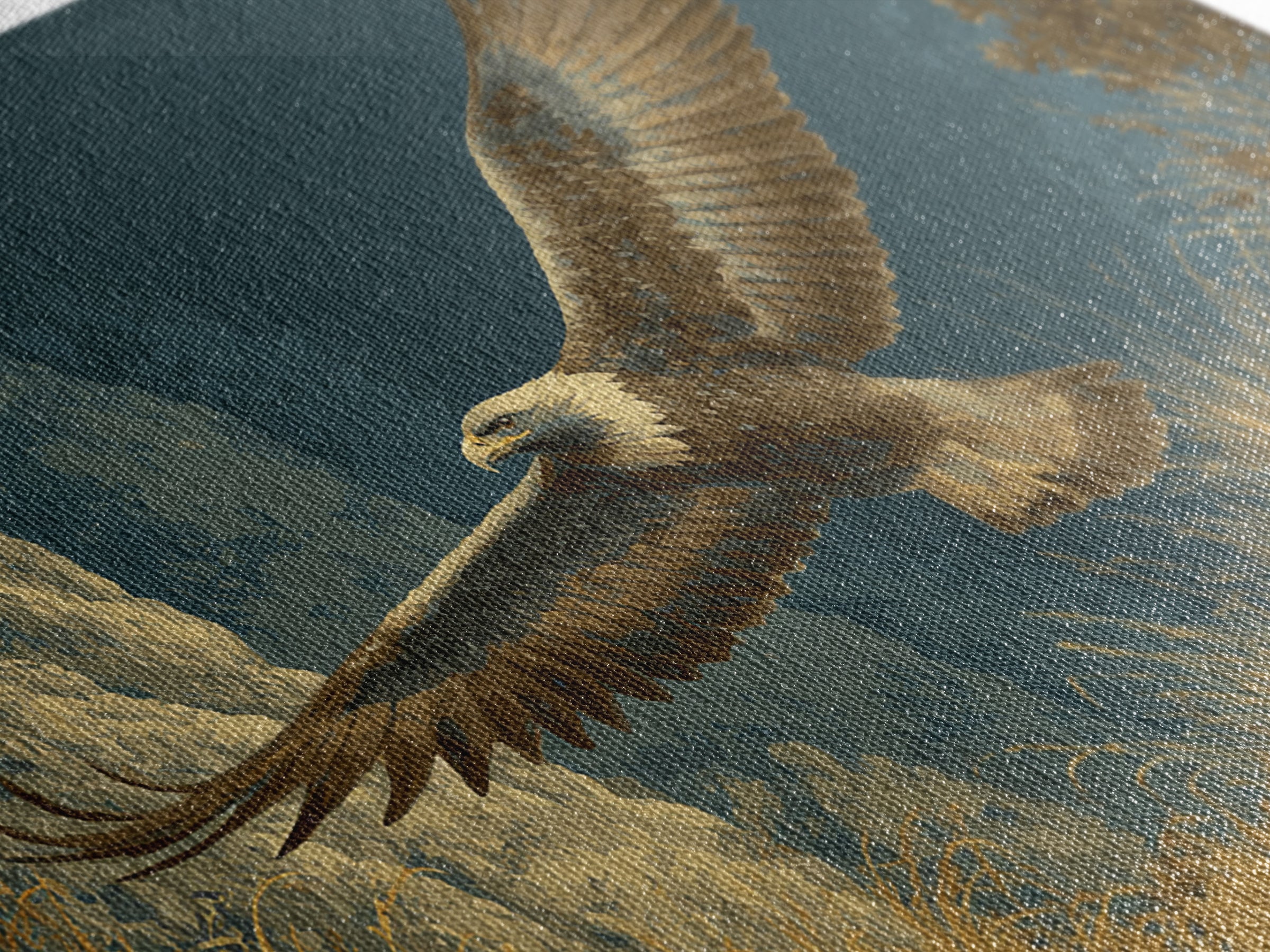 Eagle Soaring Above Rocky Cliffs Canvas Print, Wildlife Art, Bird Art, Living Room Decor, Watercolor Art, Wild, WIL-3x2-34