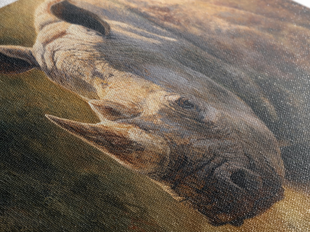 Rhino in Dramatic Stormy Light Framed Canvas Print, Wildlife Art, Bedroom Wall Art, Living Room Decor, Fine Art, Wild, WIL-3x2-36