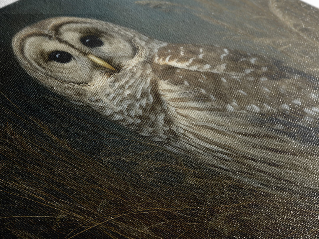 Owl Perched in Moonlit Woodland Framed Canvas Print, Wildlife Art, Modern Art, Living Room Decor, Oil Painting, Wild, WIL-3x2-40