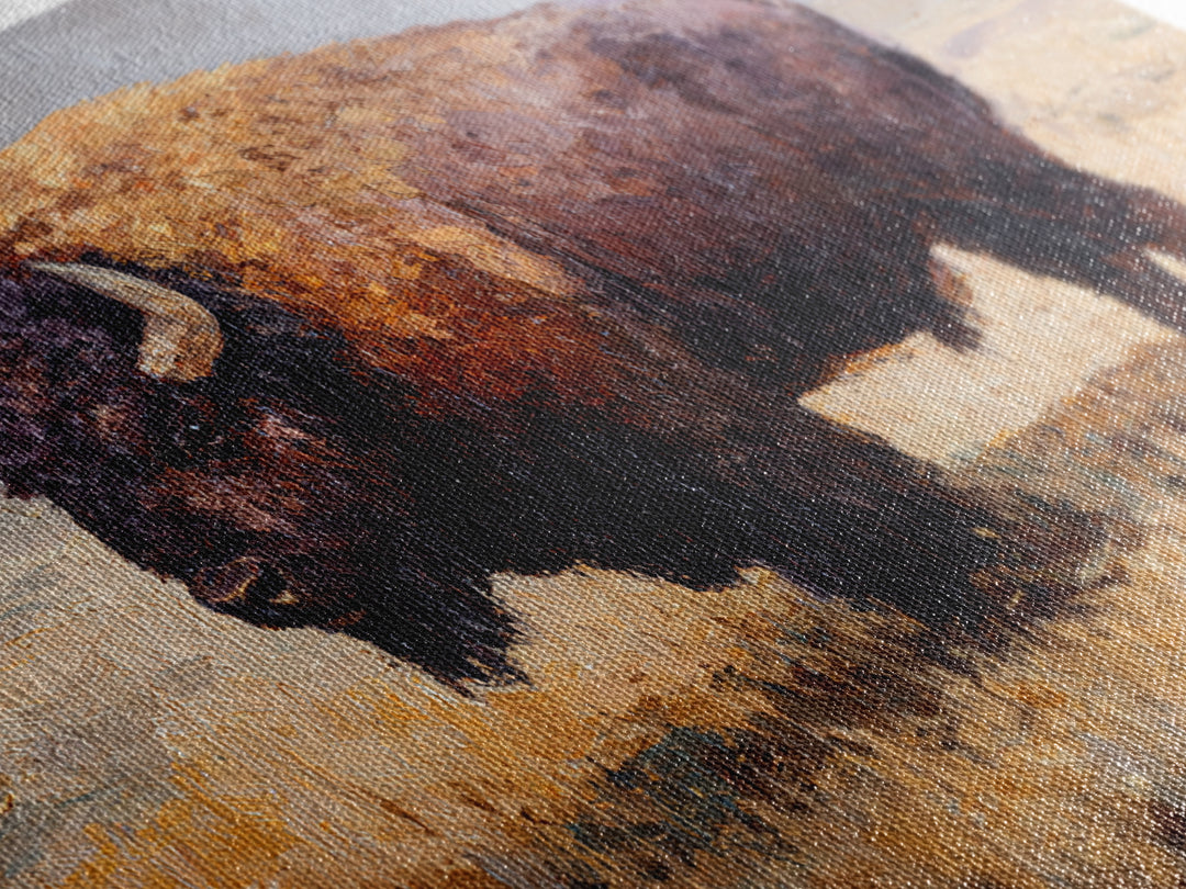 Bison on Wide Western Prairie Framed Canvas Print, Wildlife Art, Digital Download Art, Living Room Decor, Watercolor Art, Wild, WIL-3x2-41