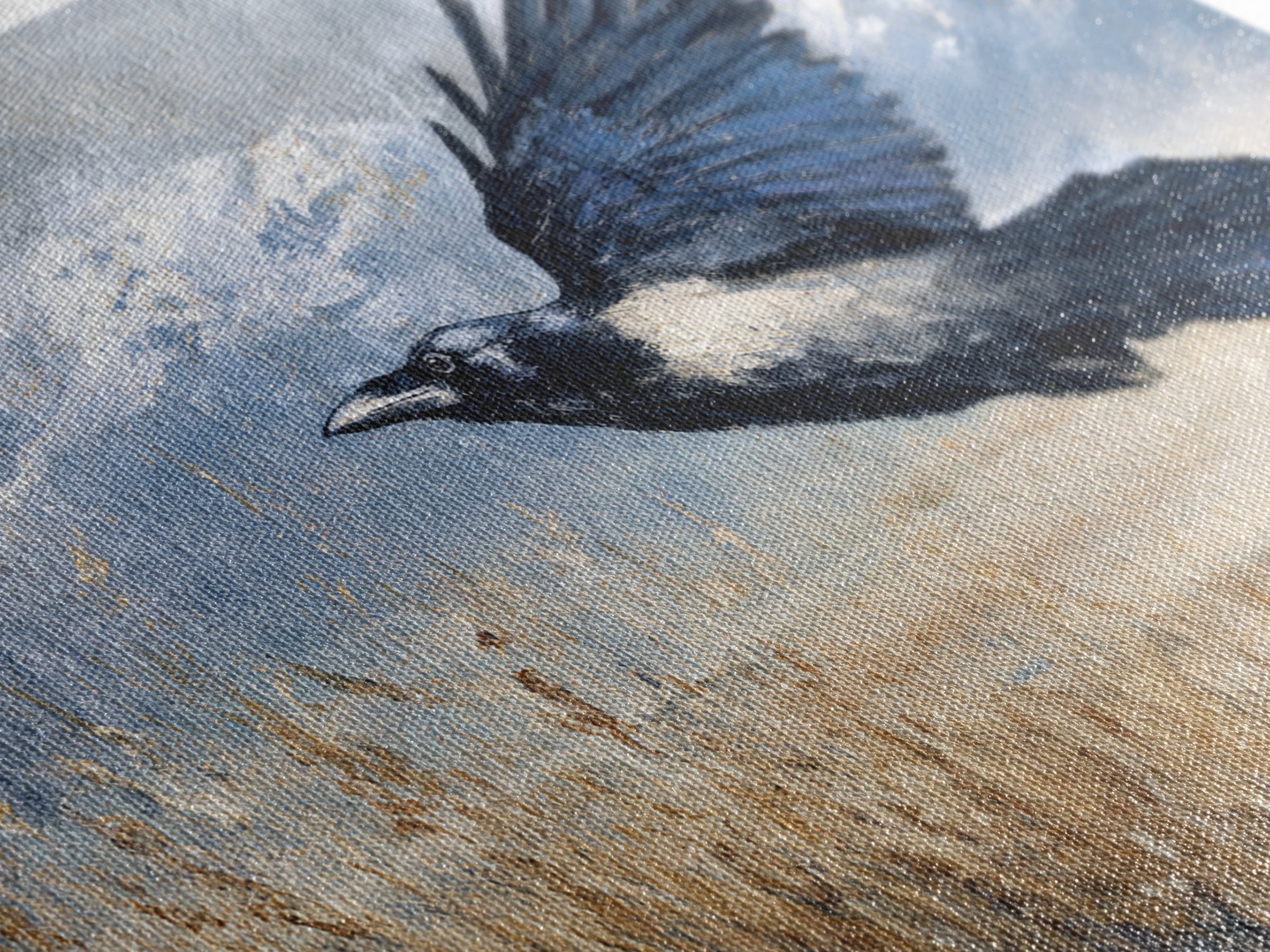Raven Flying Through Snowy Mountains Canvas Print, Wildlife Art, Living Room Wall Art, Living Room Decor, Fine Art, Wild, WIL-3x2-52