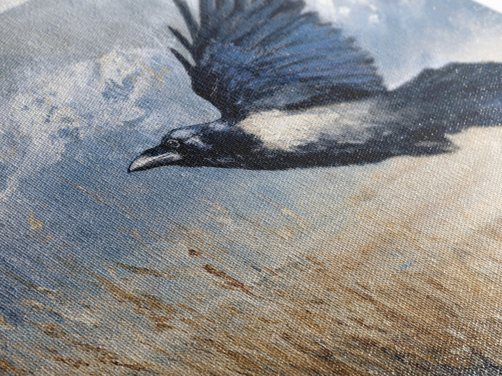 Raven Flying Through Snowy Mountains Canvas Print, Wildlife Art, Living Room Wall Art, Living Room Decor, Fine Art, Wild, WIL-3x2-52