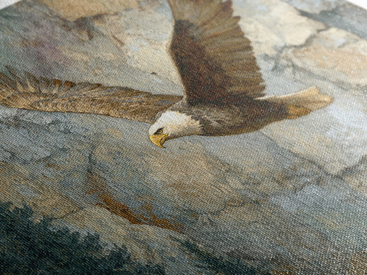 Eagle Soaring Above Rocky Cliffs Canvas Print, Wildlife Art, Bird Art, Living Room Decor, Watercolor Art, Wild, WIL-3x2-58