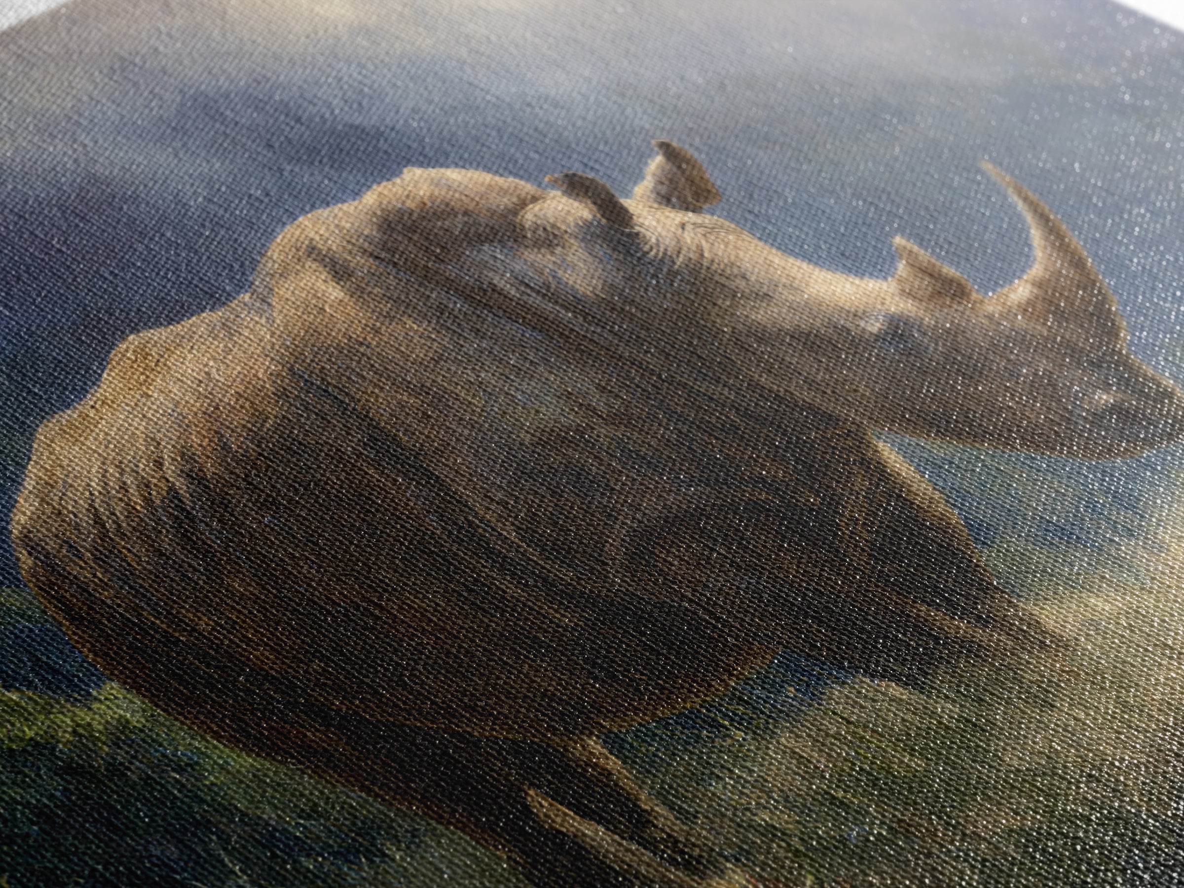Rhino in Dramatic Stormy Light Framed Canvas Print, Wildlife Art, Original Artwork, Living Room Decor, Fine Art, Wild, WIL-3x2-60