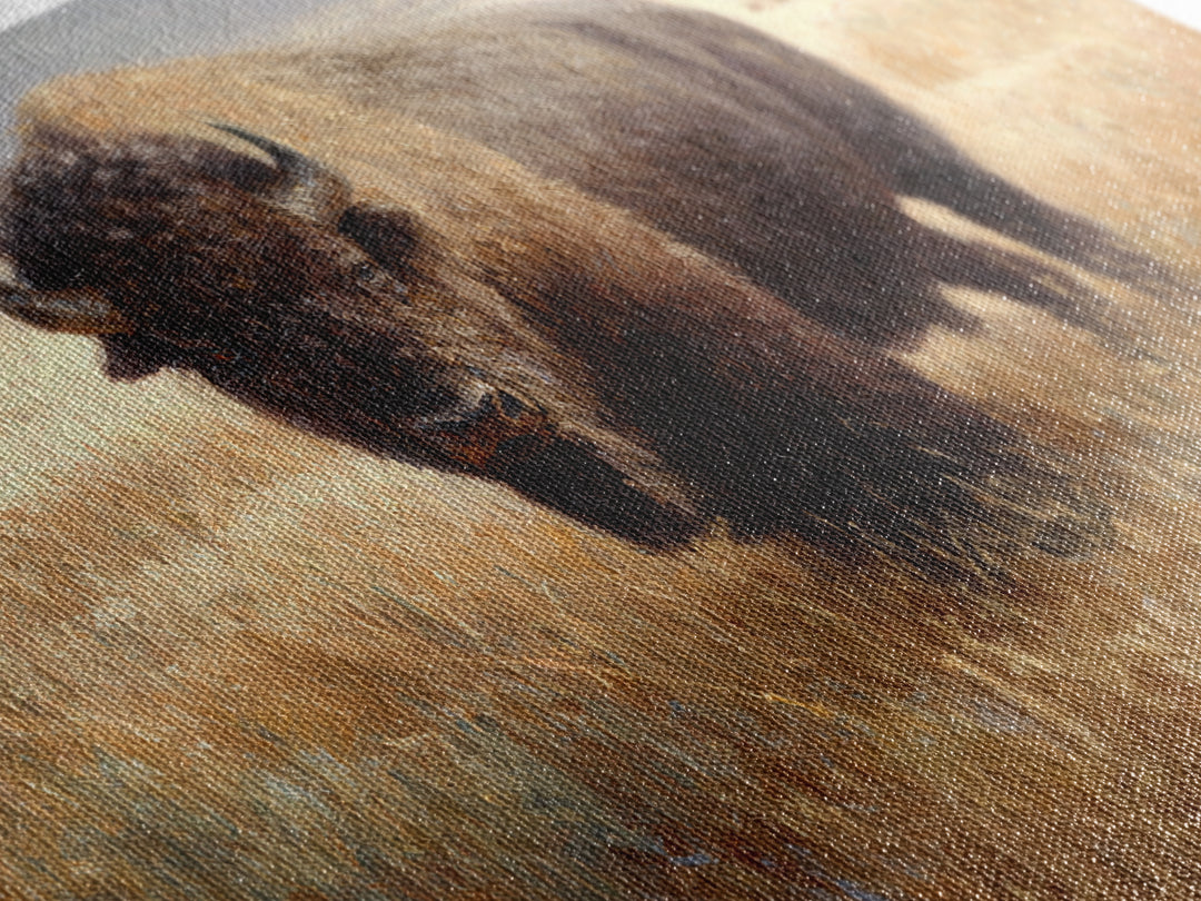 Bison on Wide Western Prairie Framed Canvas Print, Wildlife Art, Digital Download Art, Living Room Decor, Watercolor Art, Wild, WIL-3x2-65
