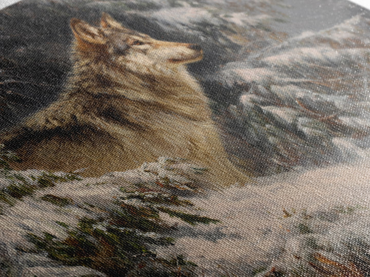 Wolf Standing Beneath Snowy Pine Trees Framed Canvas Print, Wildlife Art, Home Decor, Living Room Decor, Abstract Art, Wild, WIL-3x2-7