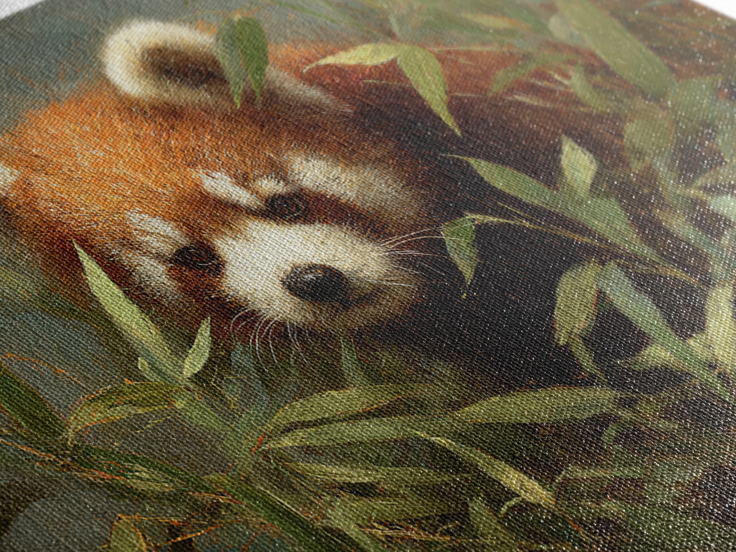 Red Panda Among Bamboo Leaves Canvas Print, Wildlife Art, Modern Decor, Living Room Decor, Fine Art, Wild, Home Decor, WIL-3x2-72