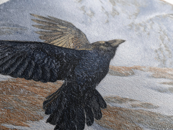 Raven Flying Through Snowy Mountains Canvas Print, Wildlife Art, Forest Wall Art, Living Room Decor, Fine Art, Wild, WIL-3x2-76