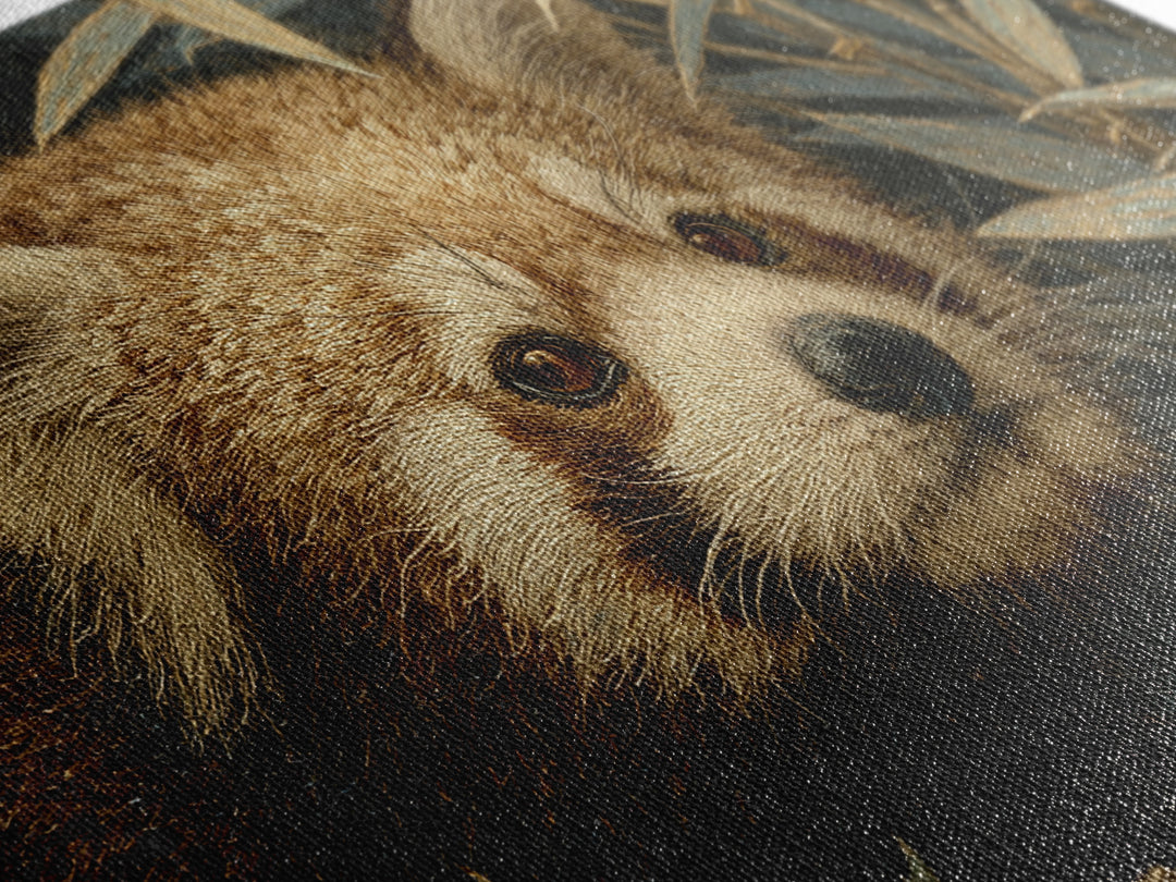 Red Panda Among Bamboo Leaves Framed Canvas Print, Wildlife Art, Art Print, Living Room Decor, Fine Art, Wild, Digital Wall Art, WIL-3x2-96