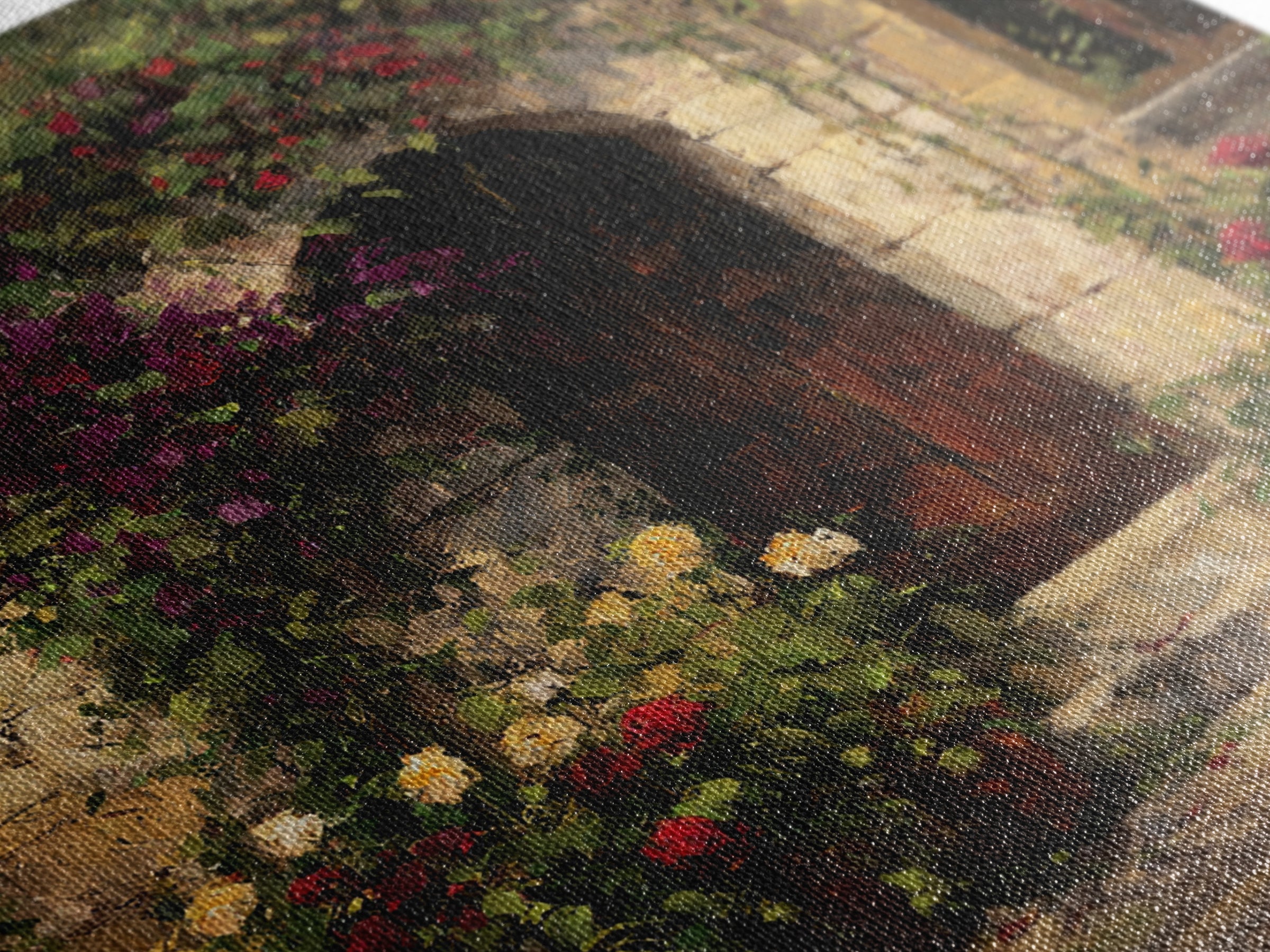 Vineyard Gate with Climbing Roses Canvas Print, Winery Art, Farmhouse Decor, Winery Decor, Oil Painting, Vineyard, Bar Art, WIN-1x1-15