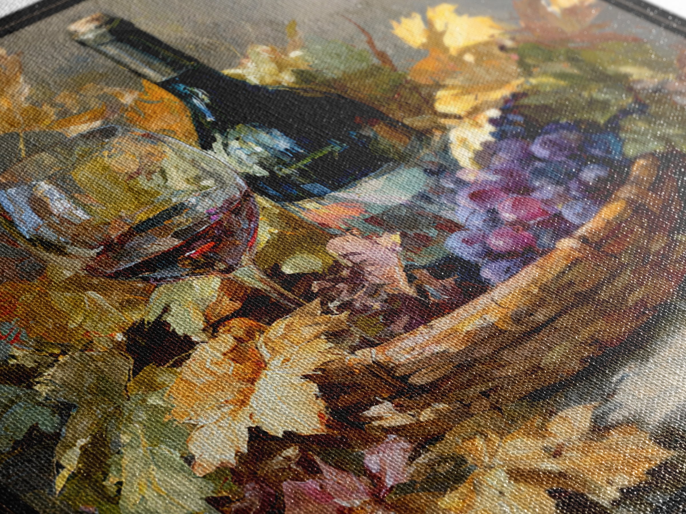 Wine Harvest Basket Canvas Print, Winery Art, Kitchen Wall Decor, Winery Decor, Oil Painting, Vineyard, Fine Art Print, WIN-1x1-22