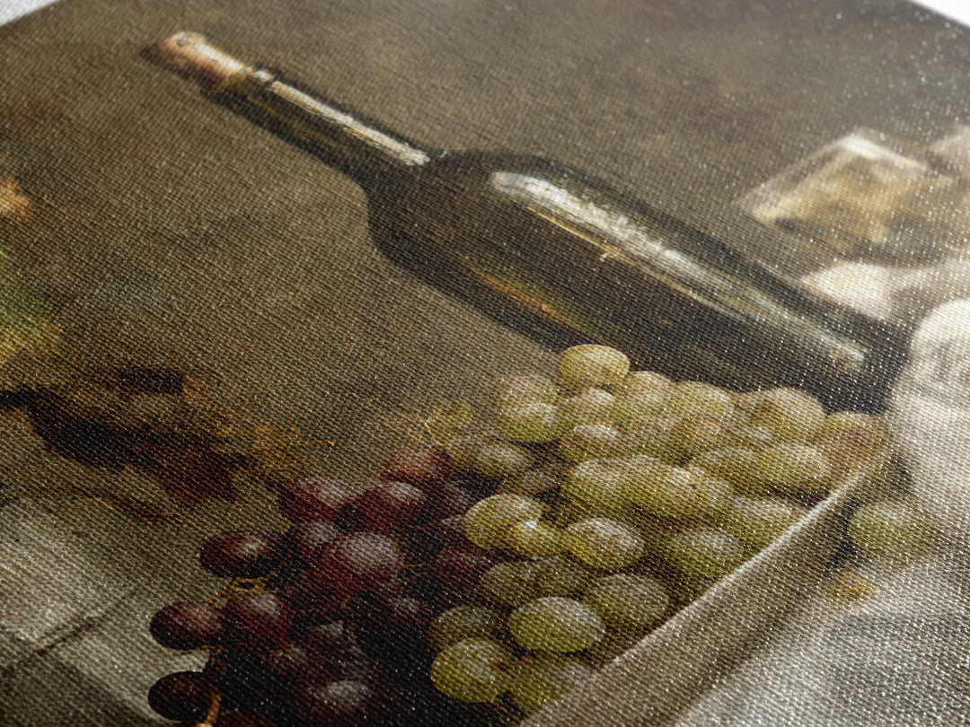 Champagne Grapes and White Linen Still Life Framed Canvas Print, Winery Art, Winery Decor, Abstract Art, Vineyard, WIN-1x1-29