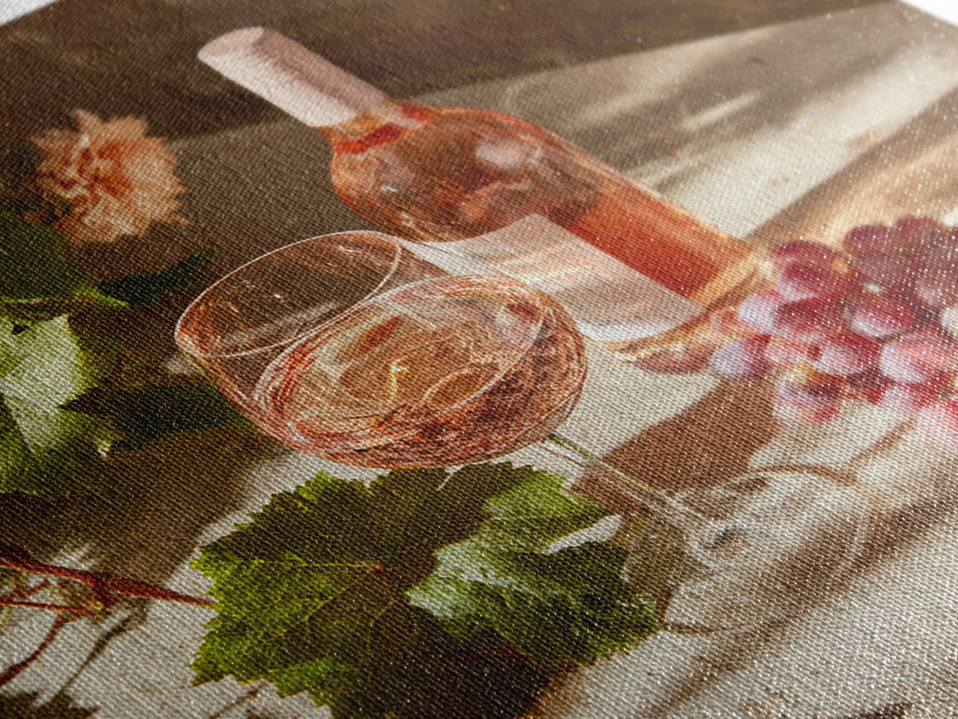 Ros Glass Beside Summer Flowers Framed Canvas Print, Winery Art, Gallery Decor, Winery Decor, Fine Art, Vineyard, Wall Art, WIN-1x1-38