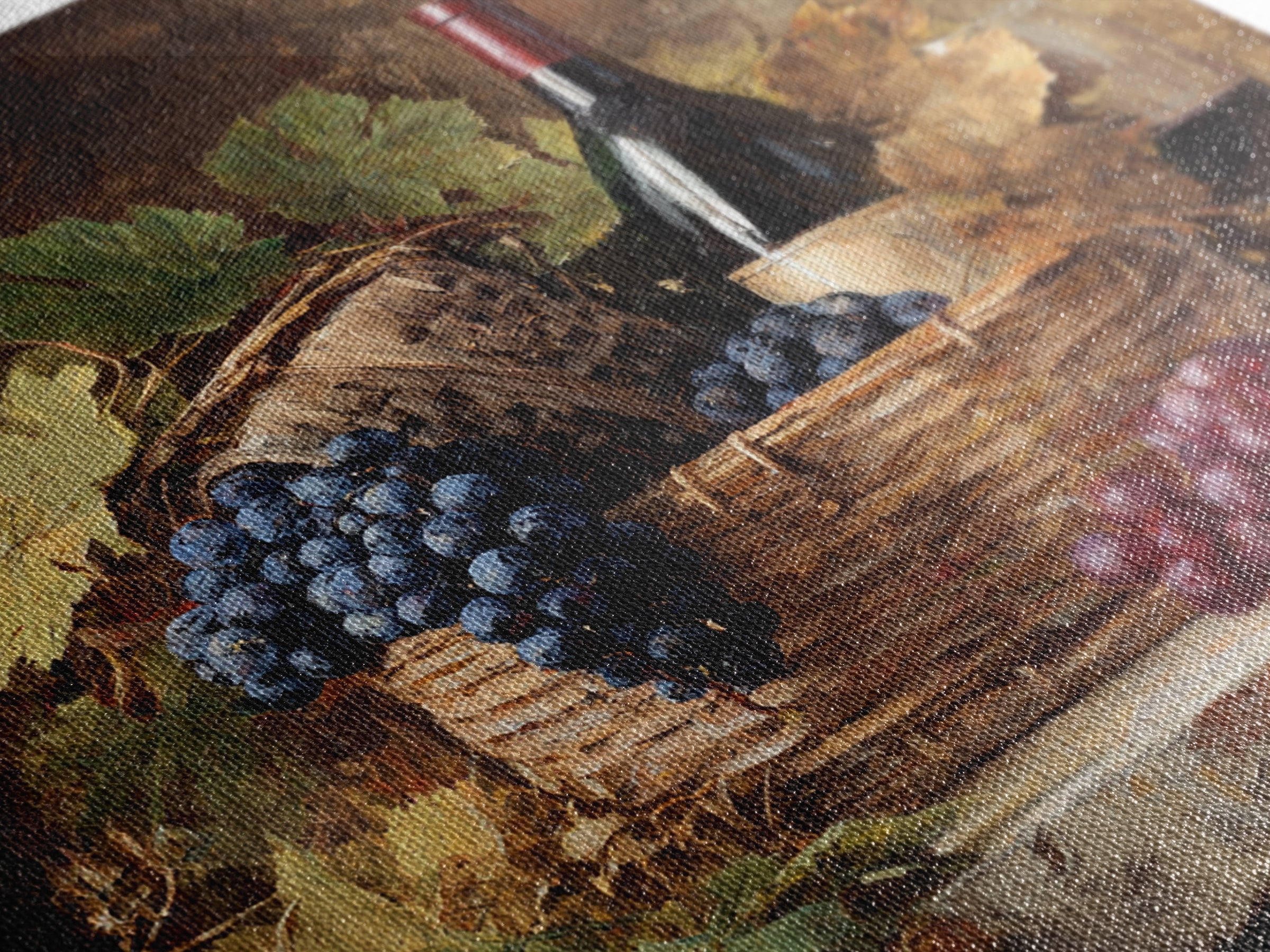 Wine Harvest Basket Framed Canvas Print, Winery Art, Bar Art, Winery Decor, Fine Art, Vineyard, Textured Painting, WIN-1x1-46