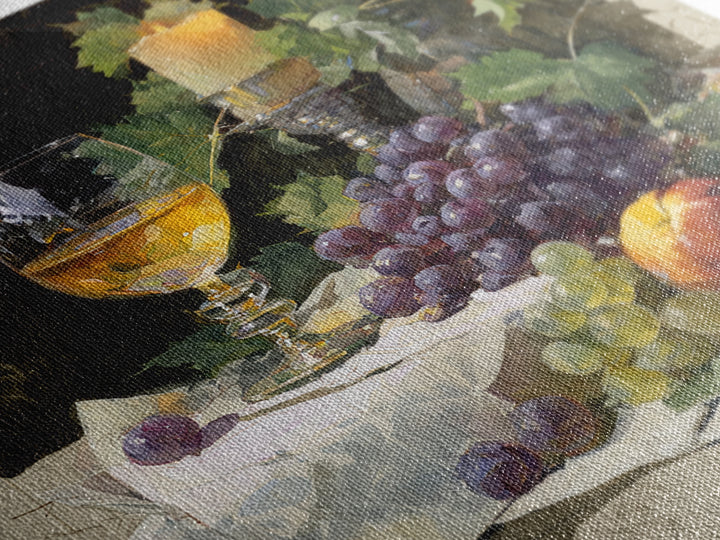 Champagne Grapes and White Linen Still Life Canvas Print, Winery Art, Fine Art Print, Winery Decor, Abstract Art, Vineyard, WIN-1x1-5