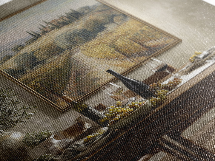 Tuscan Vineyard at Golden Hour Framed Canvas Print, Winery Art, Travel Poster, Winery Decor, Oil Painting, Vineyard, WIN-1x1-51