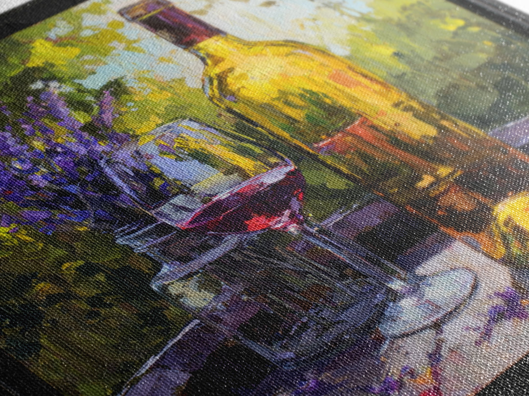 Wine Barrel with Lavender and Sunlight Canvas Print, Winery Art, Travel Poster, Winery Decor, Oil Painting, Vineyard, WIN-1x1-54