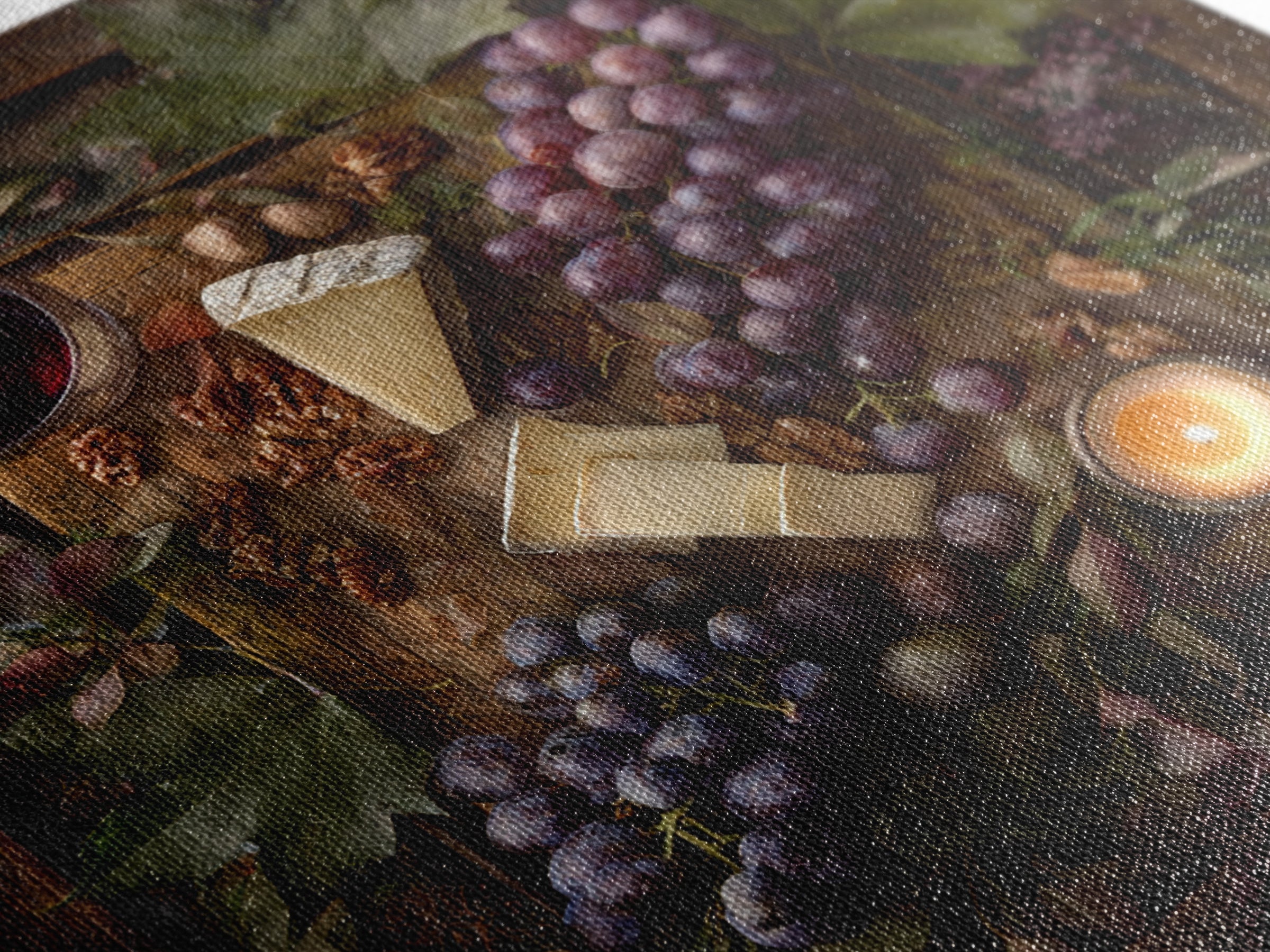 Charcuterie Board with Grapes and Cheese Framed Canvas Print, Winery Art, Boho Decor, Winery Decor, Oil Painting, Vineyard, WIN-1x1-61
