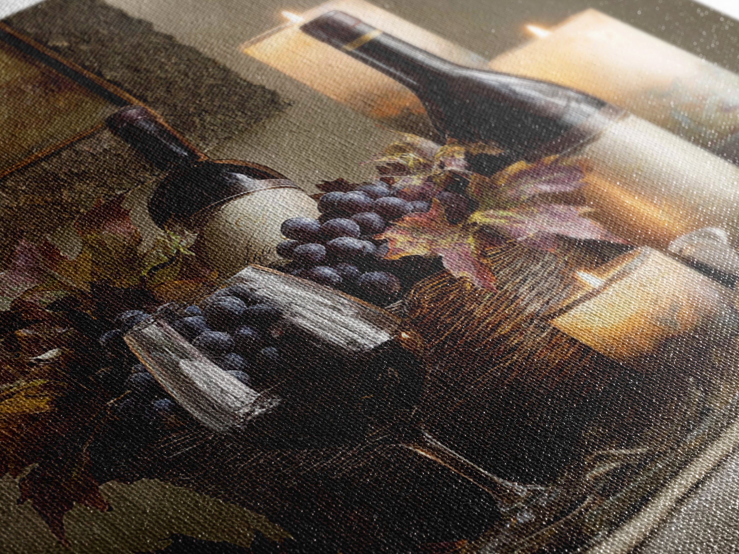 Wine Harvest Basket Framed Canvas Print, Winery Art, Bar Art, Winery Decor, Fine Art, Vineyard, Textured Painting, WIN-1x1-70