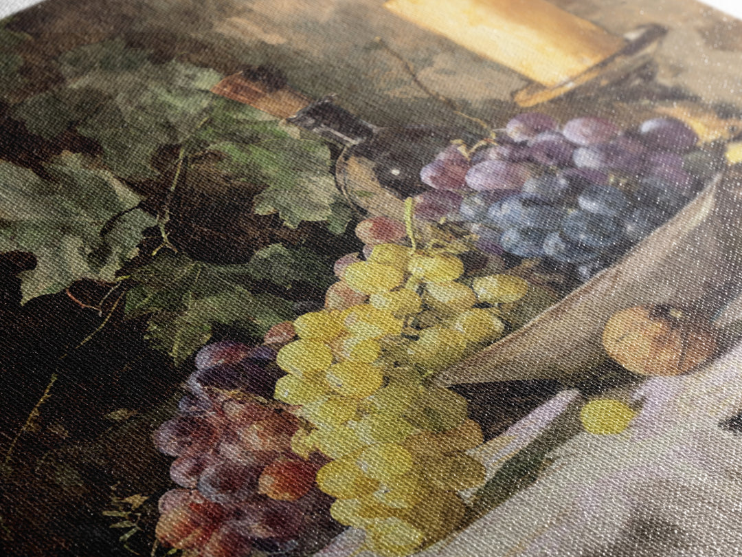 Champagne Grapes and White Linen Still Life Canvas Print, Winery Art, Art, Winery Decor, Fine Art, Vineyard, Farmhouse Decor, WIN-1x1-77