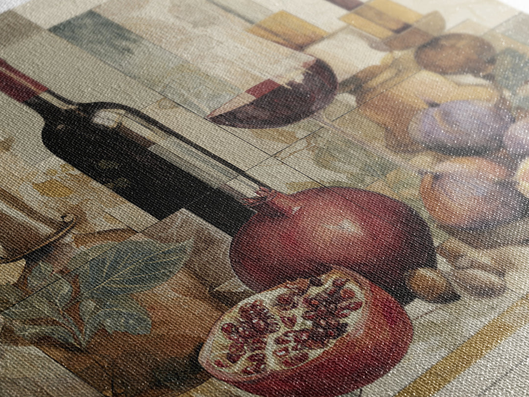 Pomegranate Figs and Red Wine Composition Canvas Print, Winery Art, Contemporary Art, Winery Decor, Fine Art, Vineyard, WIN-1x1-89