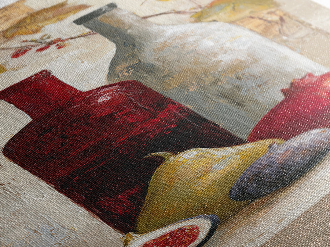 Pomegranate Figs and Red Wine Composition Framed Canvas Print, Winery Art, Textured Painting, Winery Decor, Fine Art, Vineyard, WIN-1x3-29