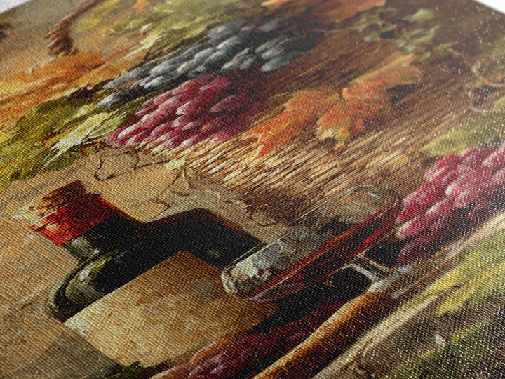 Wine Harvest Basket Framed Canvas Print, Winery Art, Cocktail Wall Art, Winery Decor, Watercolor Art, Vineyard, WIN-1x3-34