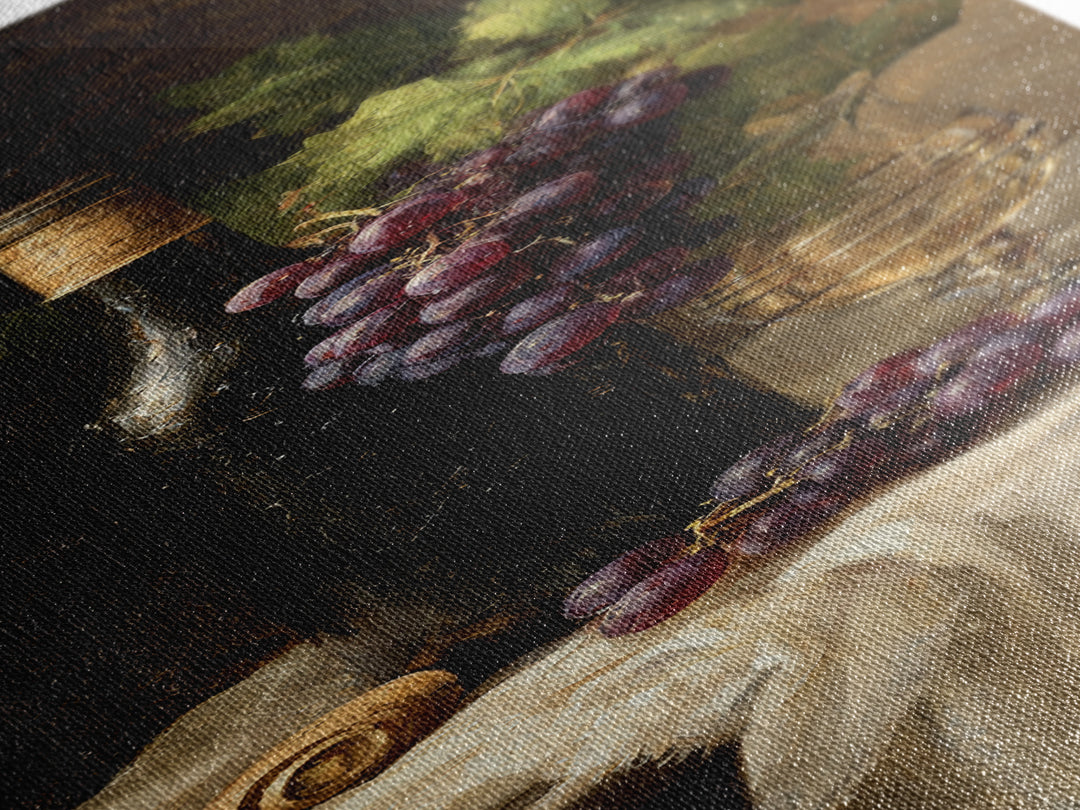 Champagne Grapes and White Linen Still Life Canvas Print, Winery Art, Matisse Print, Winery Decor, Abstract Art, Vineyard, WIN-1x3-41