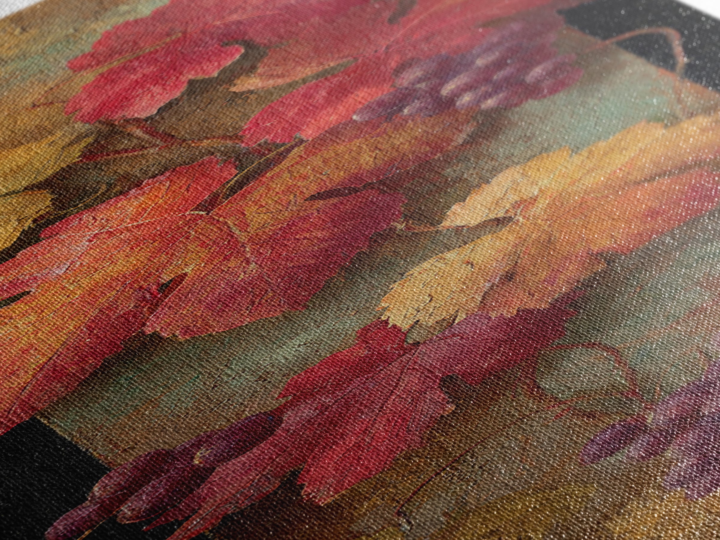Vine Leaves Turning Autumn Red and Gold Framed Canvas Print, Winery Art, Watercolor Painting, Winery Decor, Fine Art, Vineyard, WIN-1x3-47