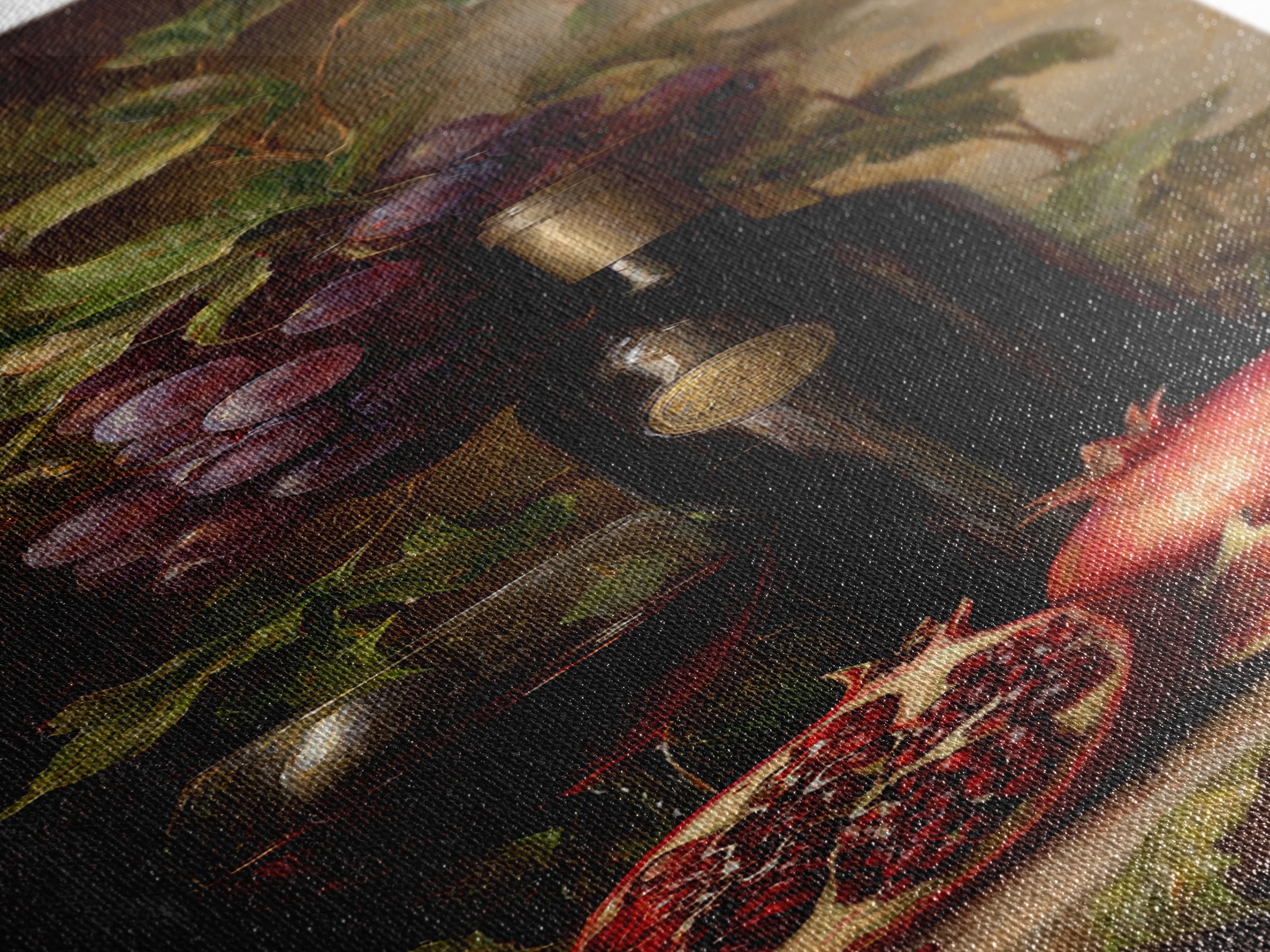 Pomegranate Figs and Red Wine Composition Framed Canvas Print, Winery Art, Textured Painting, Winery Decor, Fine Art, Vineyard, WIN-1x3-53