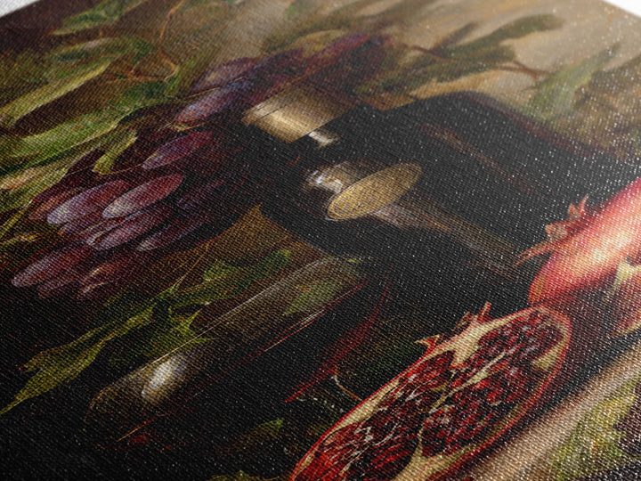 Pomegranate Figs and Red Wine Composition Framed Canvas Print, Winery Art, Textured Painting, Winery Decor, Fine Art, Vineyard, WIN-1x3-53