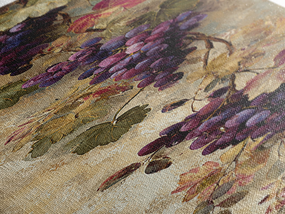 Grapevine Branch with Purple Grapes and Leaves Framed Canvas Print, Winery Art, Winery Decor, Watercolor Art, Vineyard, WIN-1x3-61