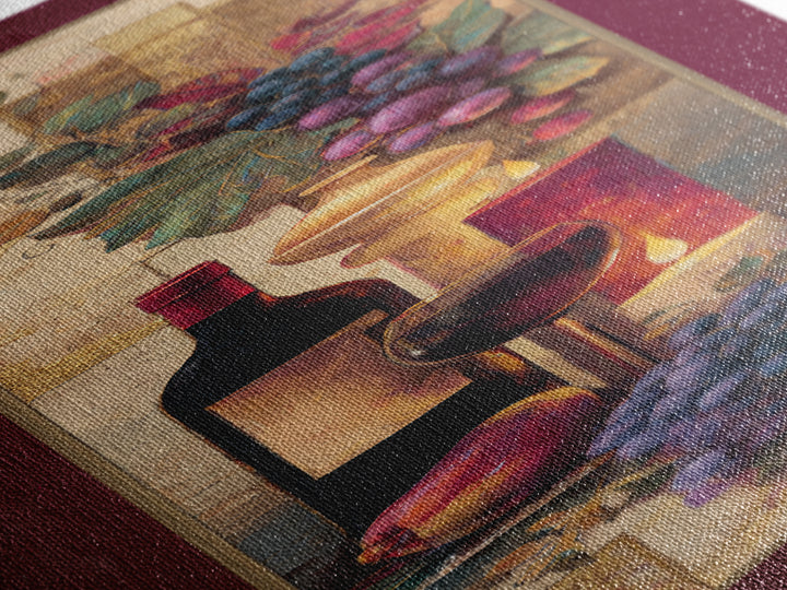 Burgundy Abstract with Gold Accents Framed Canvas Print, Winery Art, Living Room Art, Winery Decor, Abstract Art, Vineyard, WIN-1x3-83