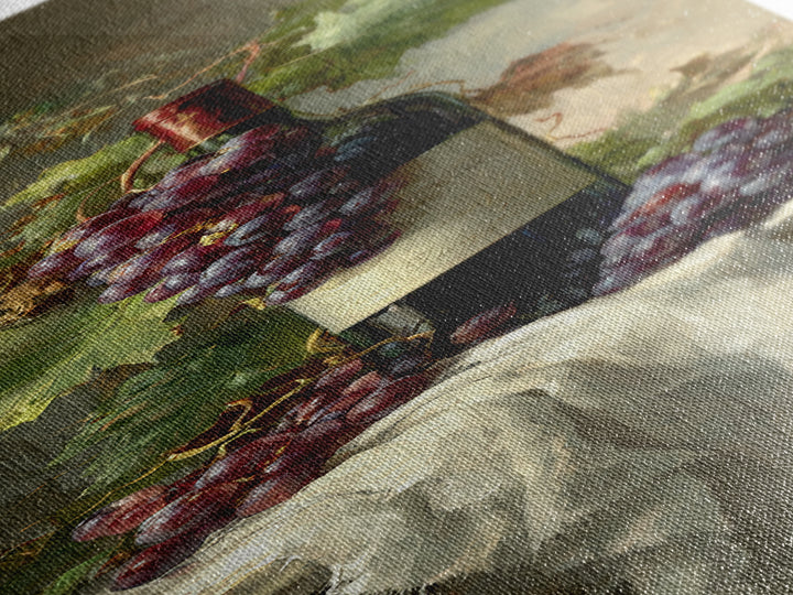 Champagne Grapes and White Linen Still Life Canvas Print, Winery Art, Living Room Art, Winery Decor, Abstract Art, Vineyard, WIN-1x3-89
