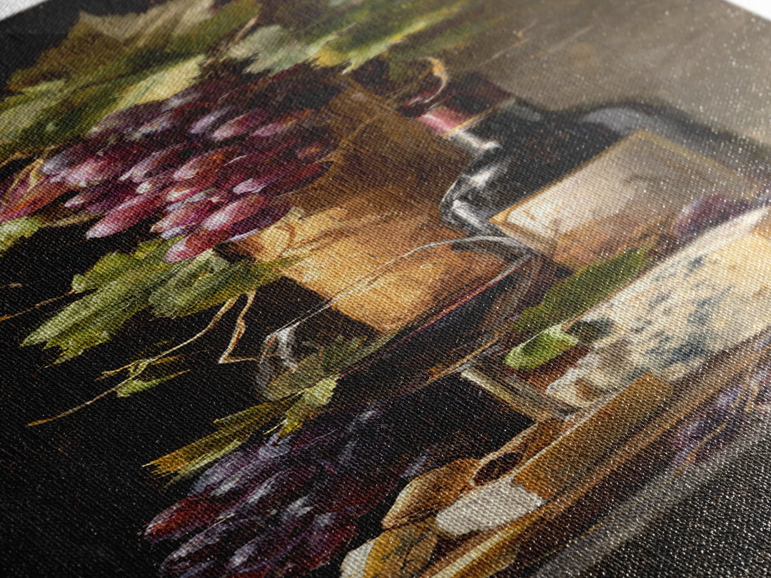 Charcuterie Board with Grapes and Cheese Canvas Print, Winery Art, Boho Decor, Winery Decor, Oil Painting, Vineyard, Art Print, WIN-1x3-97