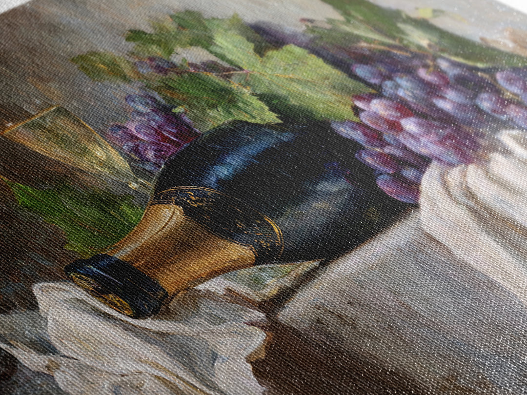 Champagne Grapes and White Linen Still Life Framed Canvas Print, Winery Art, Printable Wall Art, Winery Decor, Vineyard, WIN-2x1-1