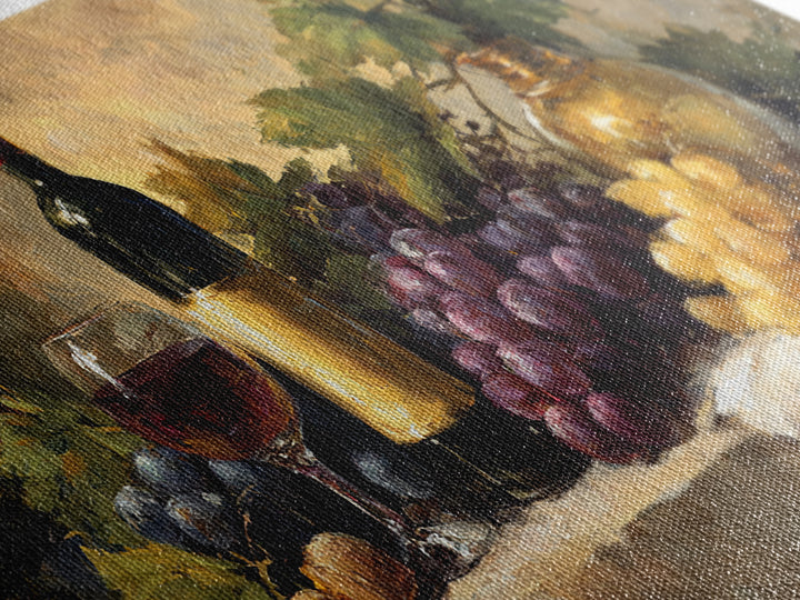 Tuscan Vineyard at Golden Hour Framed Canvas Print, Winery Art, Oil Painting, Winery Decor, Watercolor Art, Vineyard, WIN-2x1-23