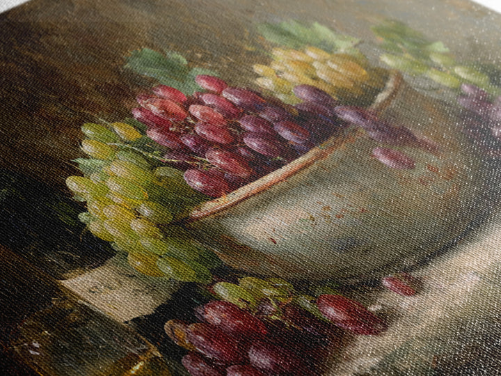 Grapes in a Ceramic Bowl with Shadows Framed Canvas Print, Winery Art, Oil Painting, Winery Decor, Watercolor Art, Vineyard, WIN-2x1-29