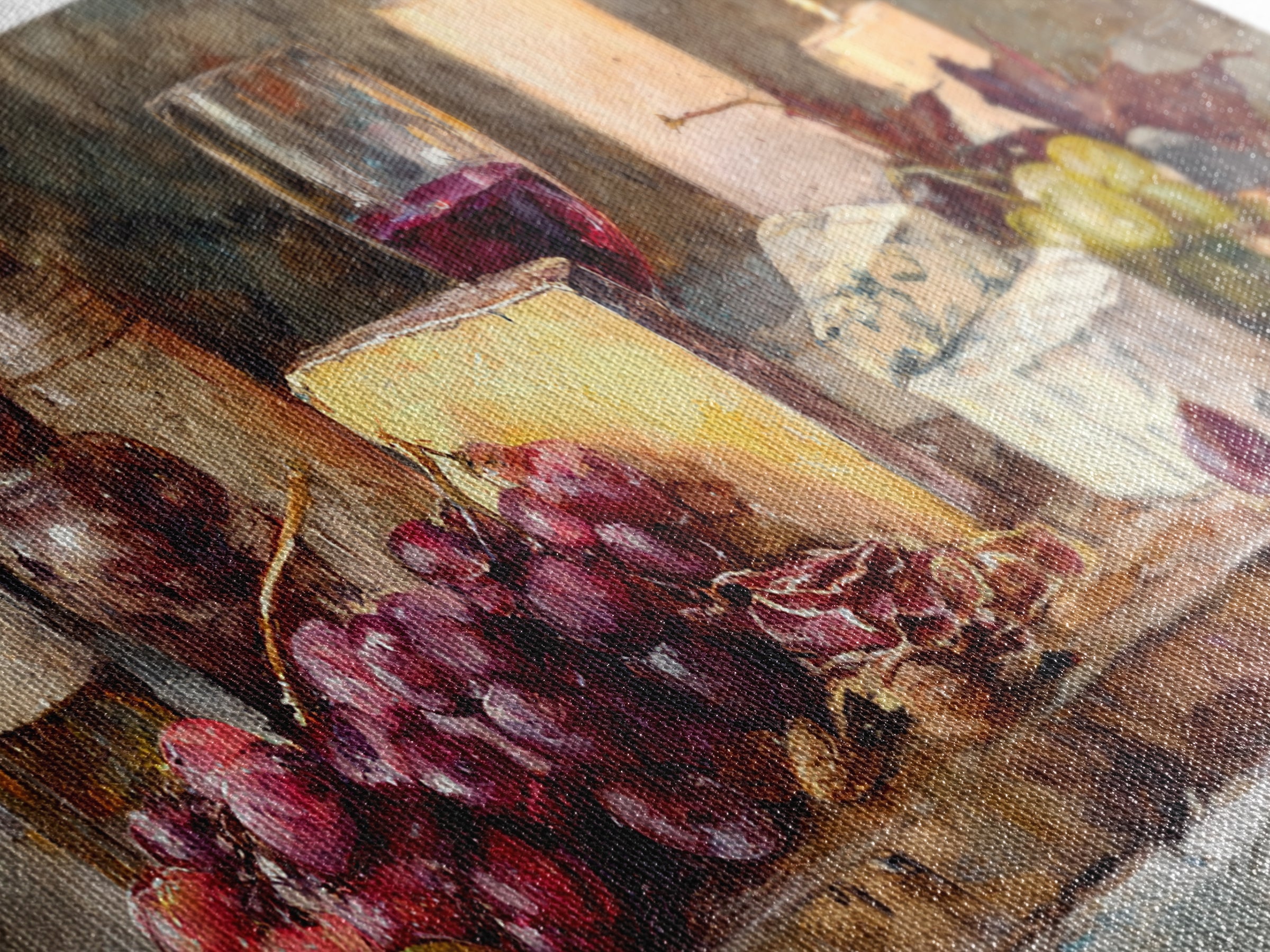 Charcuterie Board with Grapes and Cheese Framed Canvas Print, Winery Art, Painting, Winery Decor, Fine Art, Vineyard, WIN-2x1-33